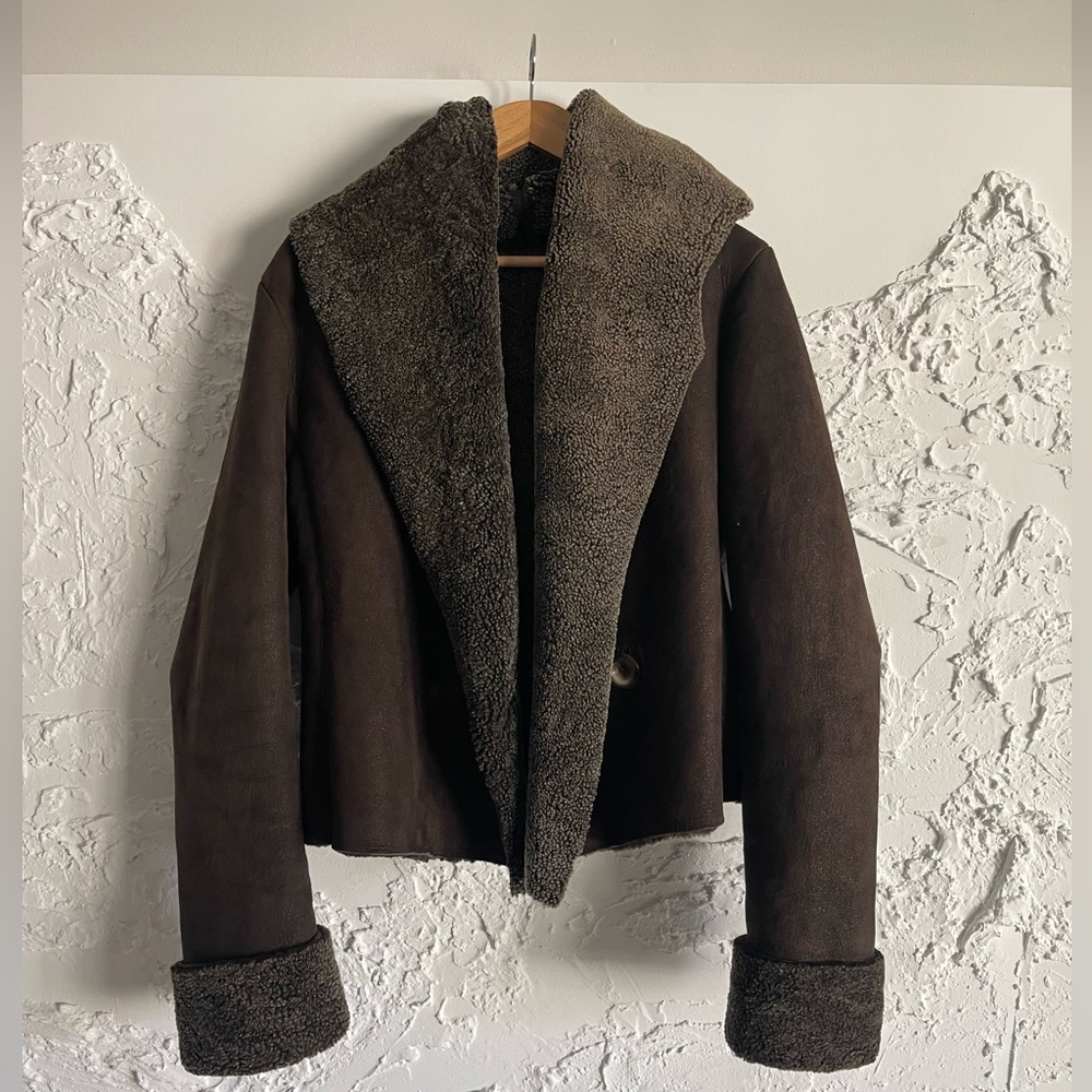 Rick Owen’s Brown Wool Coat, Large Lapels doubles as hood, long sleeves, vintage